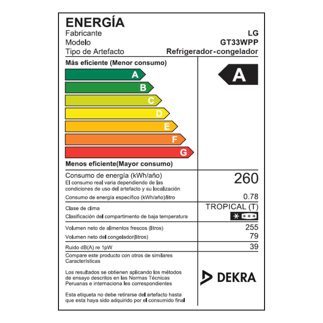 REFRIGERADORA LG 334 L TOP FREEZER PLATEADO - GT33WPP - 8