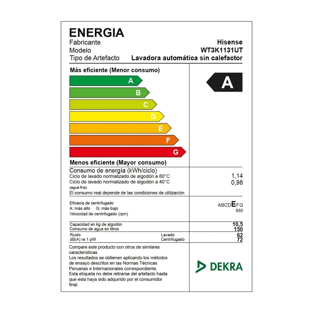LAVADORA HISENSE TAPA TRANSPARENTE 10.5 KG CARGA SUPERIOR GRIS - WT3D1131UT - 8