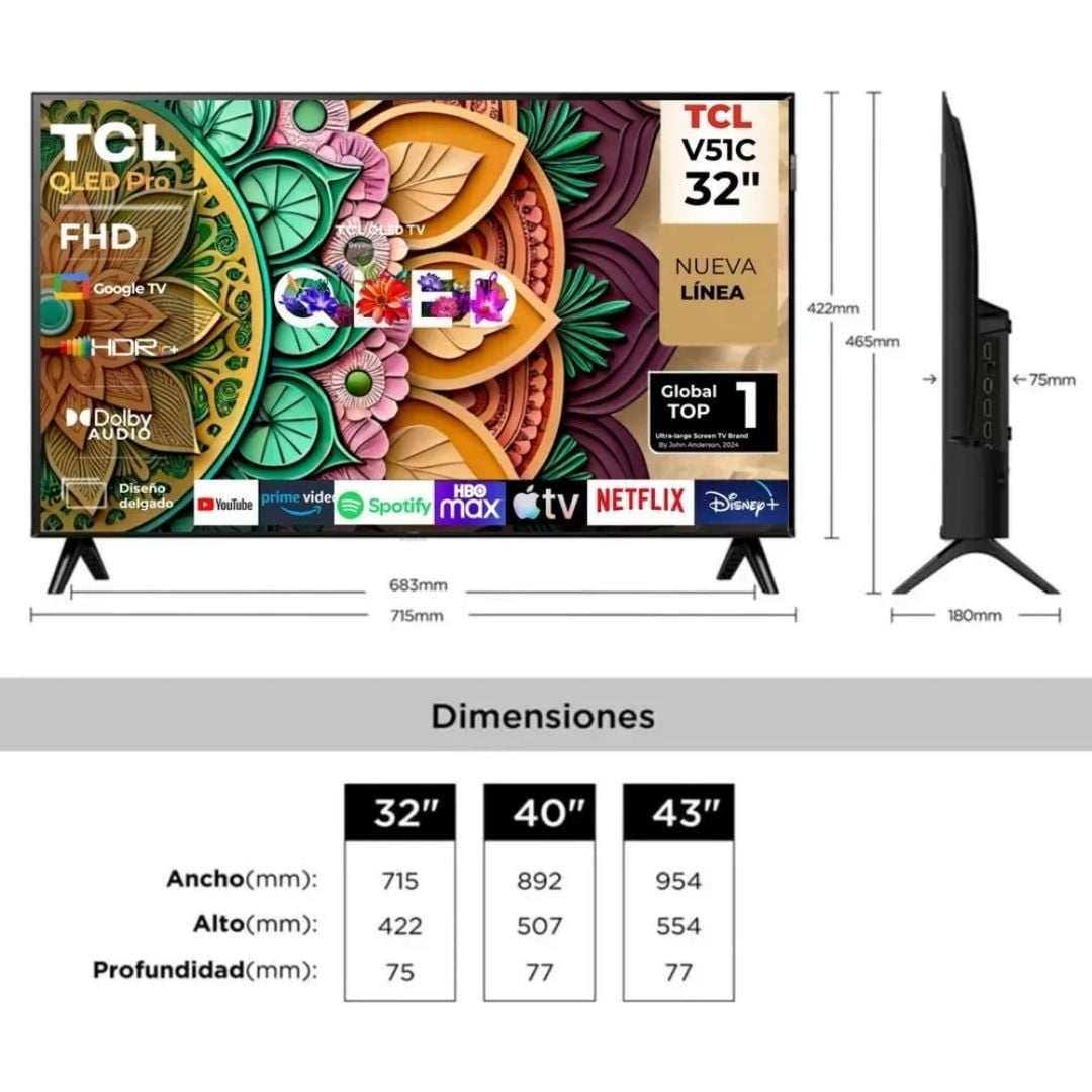 TELEVISOR TCL 32 QLED SMART TV GOOGLE TV FHD 2025 - 32V51C - 3