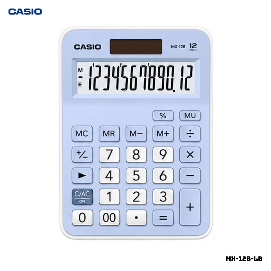 CALCULADORA DE MESA CASIO CON PANEL SOLAR MX-12B-LB - CELESTE - 1