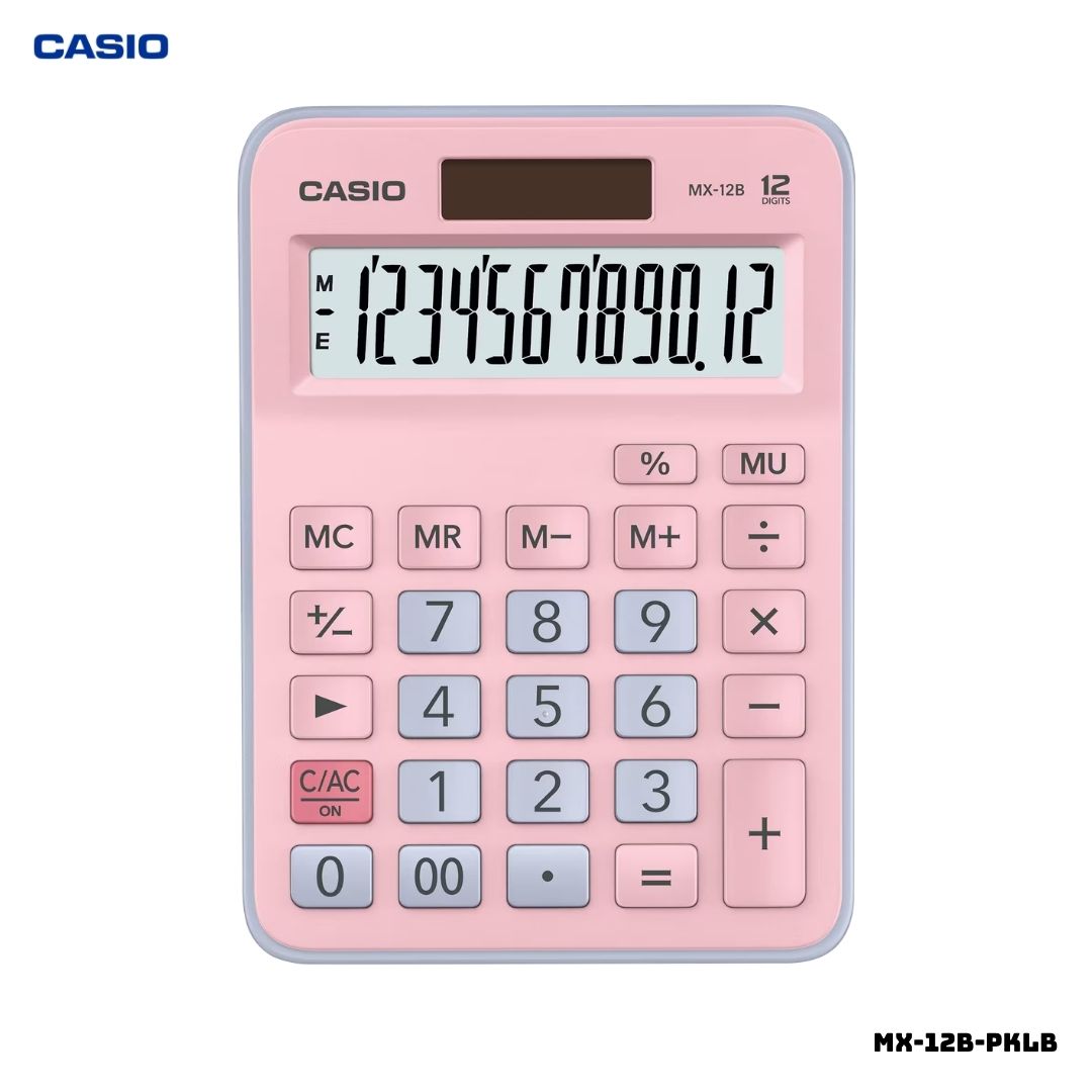 CALCULADORA DE MESA CASIO CON PANEL SOLAR MX-12B-PKLB - ROSADO Y CELESTE - 1