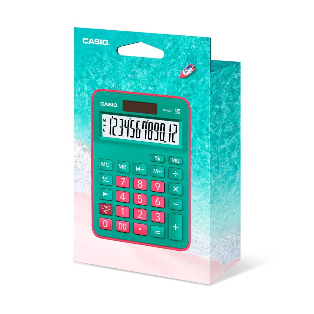 CALCULADORA DE MESA CASIO CON PANEL SOLAR MX-12B-GNRD - VERDE Y ROJO - 4