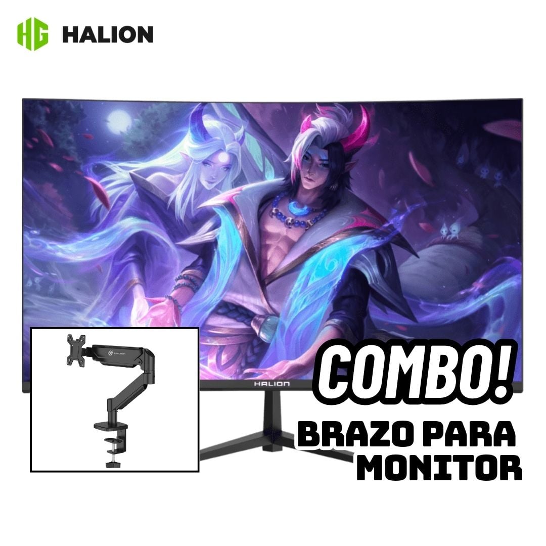 MONITOR CURVO HALION 27 FHD IPS 144HZ AMD FREESYNC HDMI Y VGA - HS2703FC + BRAZO PARA MONITOR - 1