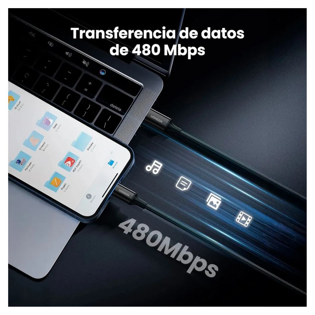 CABLE UGREEN 1 METRO US171 NEGRO 60751 USB-C A LIGHTNING - 3