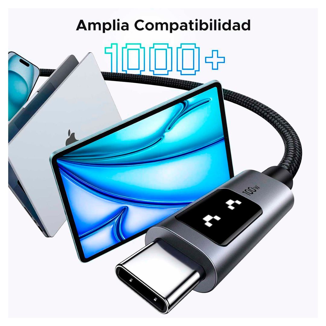 CABLE UGREEN 100W 1 M CARGA RAPIDA LED NEGRO - 5