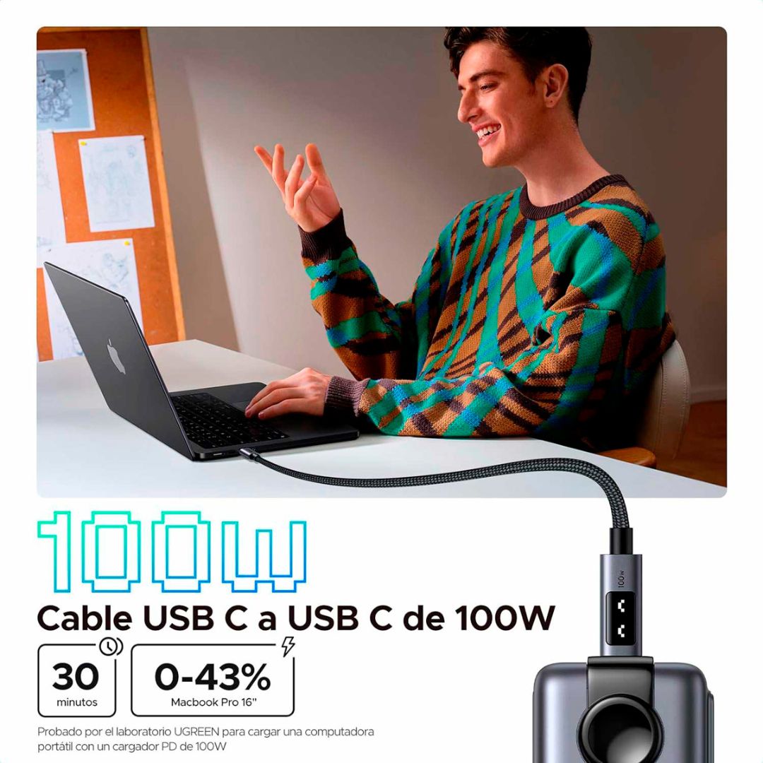 CABLE UGREEN 100W 1 M CARGA RAPIDA LED NEGRO - 6
