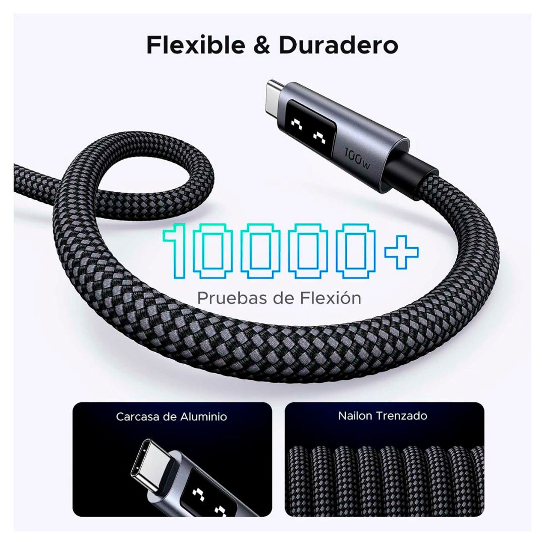 CABLE UGREEN 100W 1 M CARGA RAPIDA LED NEGRO - 7