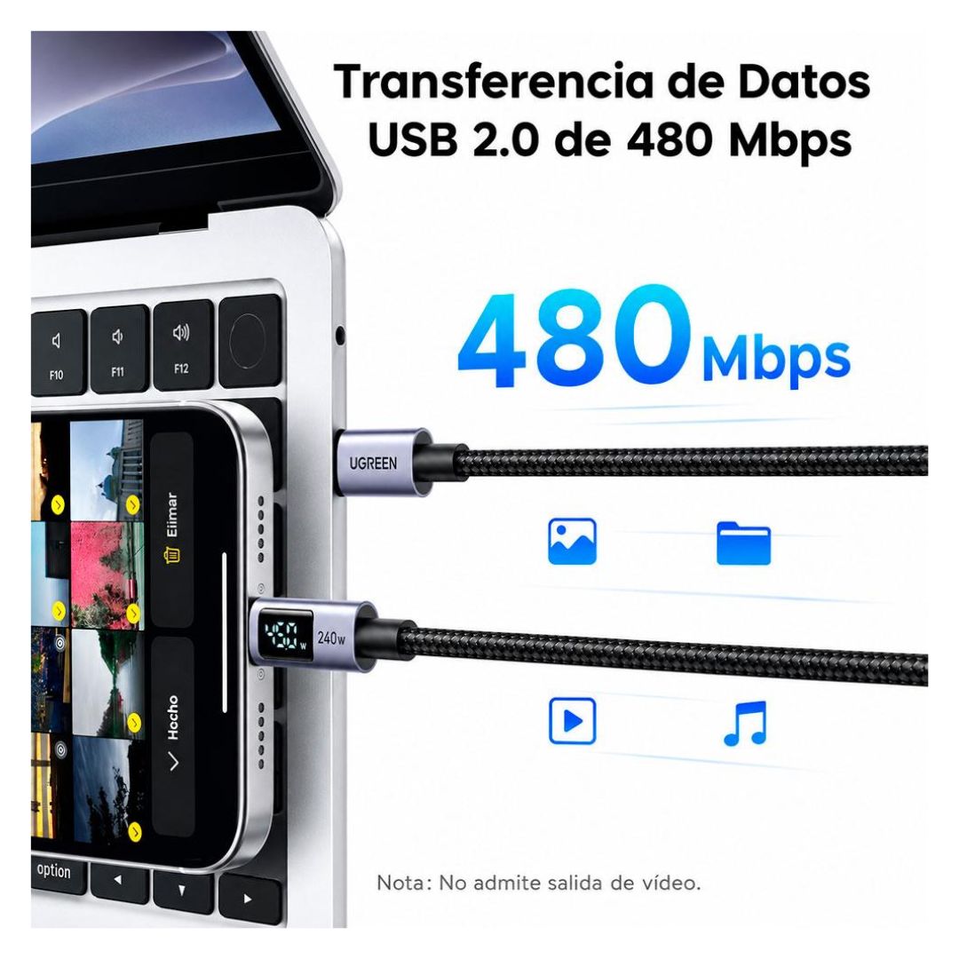 CABLE UGREEN 240W 1 METRO CON PANTALLA LED NEGRO - 6