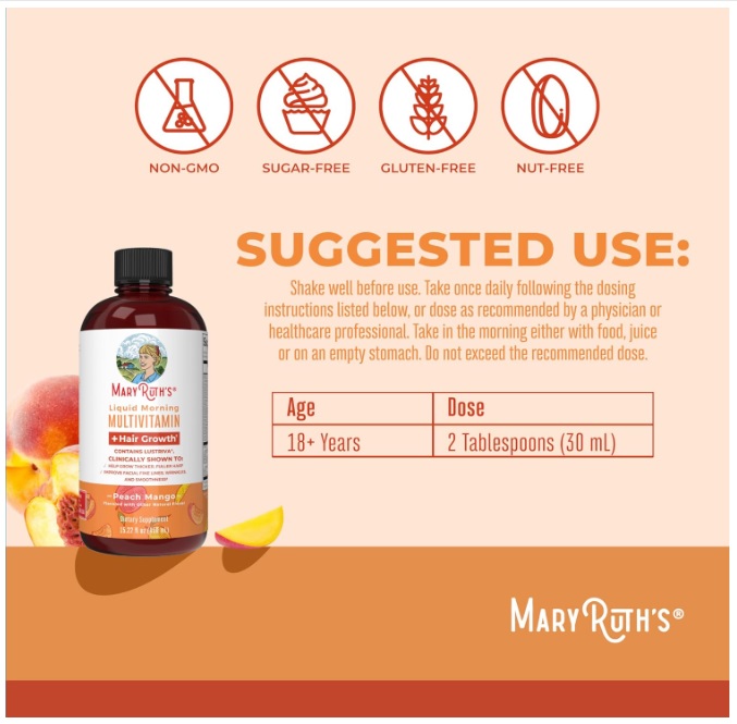 MARY RUTH'S MULTIVITAMÍNICO LÍQUIDO BEBIBLE PARA CRECIMIENTO DEL CABELLO MANGO – 450 ML - 2