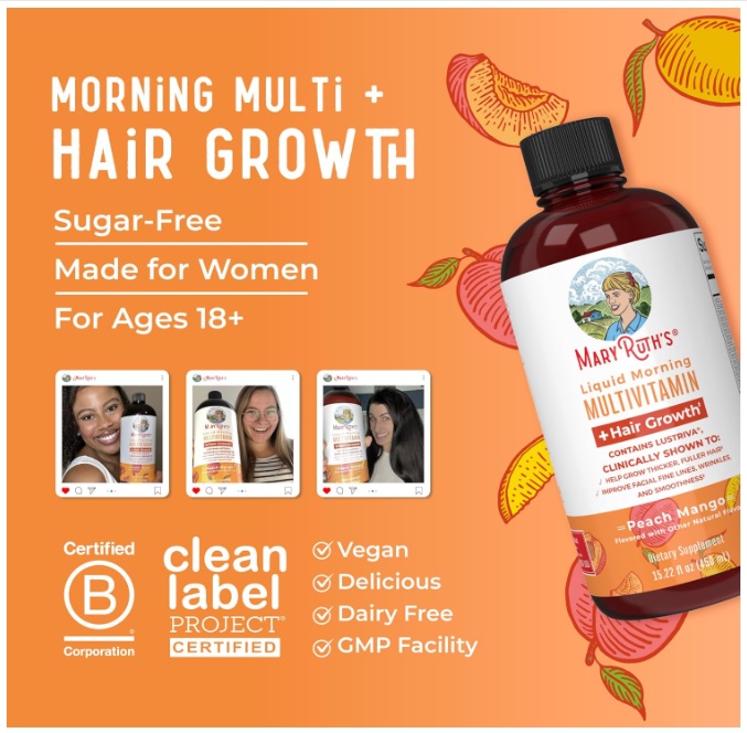 MARY RUTH'S MULTIVITAMÍNICO LÍQUIDO BEBIBLE PARA CRECIMIENTO DEL CABELLO MANGO – 450 ML - 7