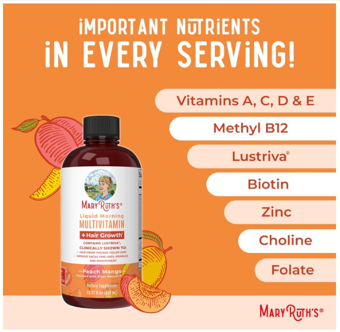 MARY RUTH'S MULTIVITAMÍNICO LÍQUIDO BEBIBLE PARA CRECIMIENTO DEL CABELLO MANGO– 450 ML - 6