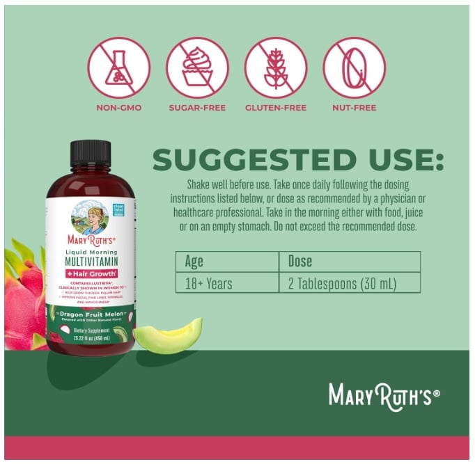 MARY RUTH'S MULTIVITAMÍNICO LÍQUIDO BEBIBLE PARA CRECIMIENTO DEL CABELLO DRAGON FRUIT – 450 ML - 2