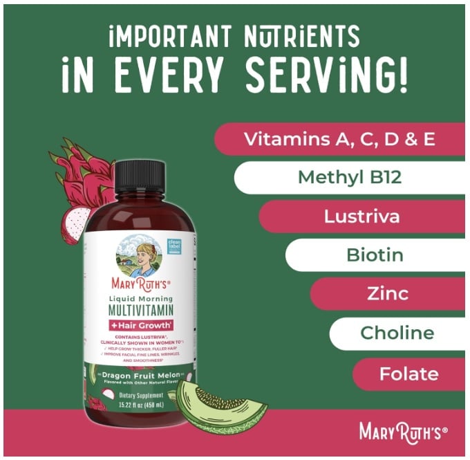 MARY RUTH'S MULTIVITAMÍNICO LÍQUIDO BEBIBLE PARA CRECIMIENTO DEL CABELLO DRAGON FRUIT – 450 ML - 6