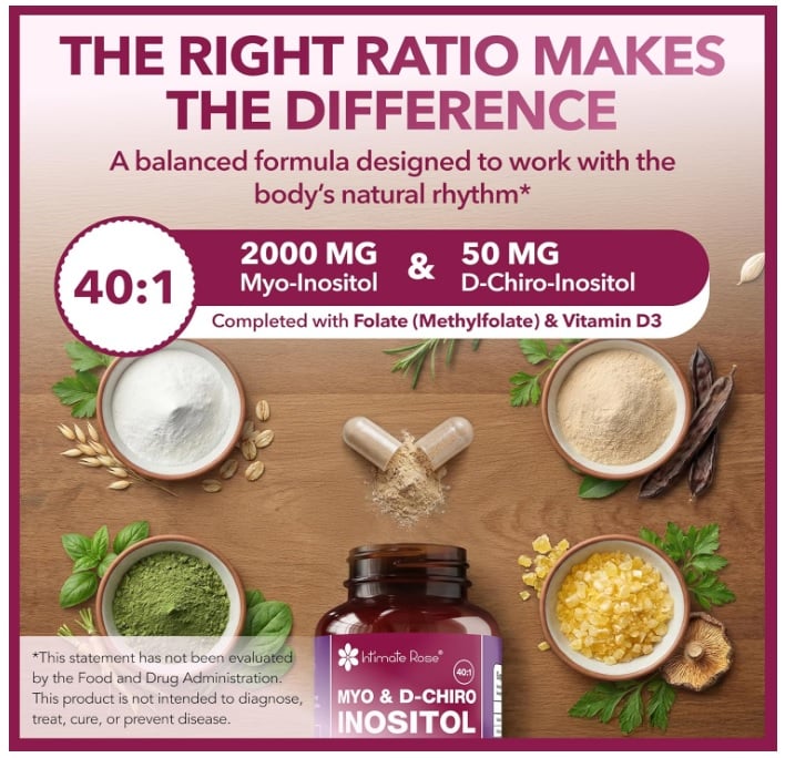 MYO Y D-CHIRO INOSITOL CON FOLATO Y VITAMINA D 120 CÁPSULAS - INTIMATE ROSE - 2