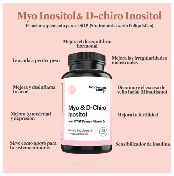 MYO Y D-CHIRO INOSITOL CON MTHF, ÁCIDO FÓLICO Y VITAMINA D 120 CAP - WHOLESOME STORY - 2