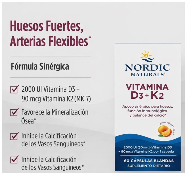 NORDIC NATURALS VITAMINA D3 + K2 – 60 CÁPSULAS - 2
