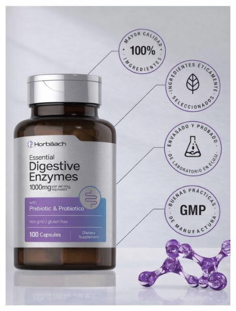 ENZYMAS DIGESTIVAS CON PROBIOTICOS Y PREBIOTICOS 100 CÁPSULAS – HORBAACH - 4