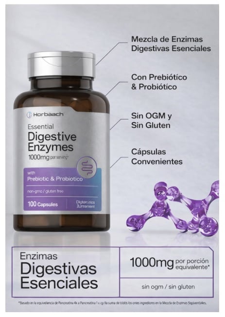 HORBAACH ENZYMAS DIGESTIVAS CON PROBIOTICOS Y PREBIOTICOS 100 CÁPSULAS - 3