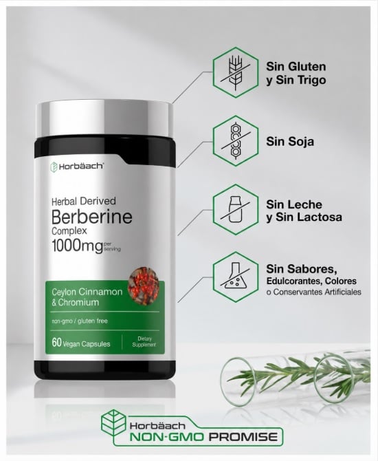 BERBERINA CON CANELA DE CEILÁN Y CROMO 1000 MG 60 CAP – HORBÄACH - 3