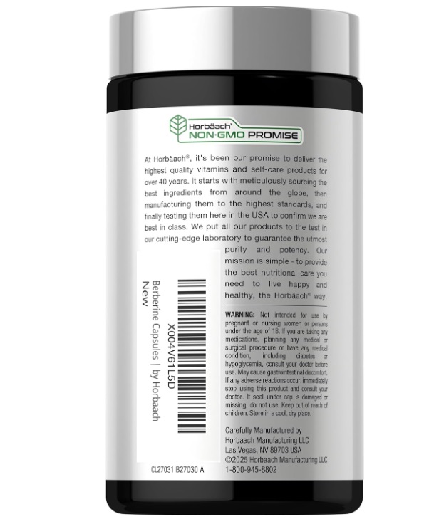 BERBERINA CON CANELA DE CEILÁN Y CROMO 1000 MG 60 CAP – HORBÄACH - 6
