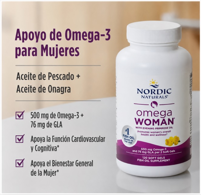 NORDIC NATURALS OMEGA WOMAN CON ACEITE DE ONAGRA – 120 CAPSULAS - 2