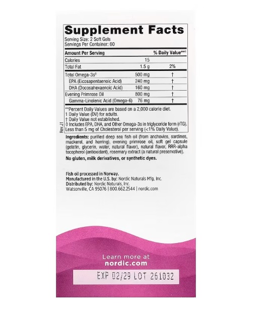 NORDIC NATURALS OMEGA PARA MUJERES CON ACEITE DE ONAGRA - 120 CAPSULAS - 4