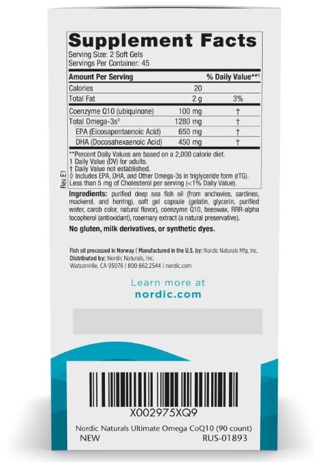 OMEGA 3 ULTIMATE 1280 MG + COQ 10 NORDIC NATURALS 120 CÁPSULAS - 4