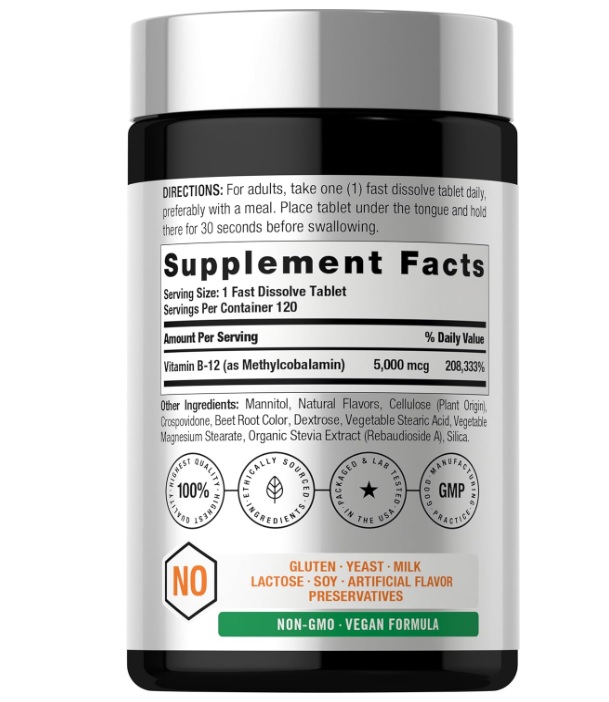HORBAACH VITAMINA B12 5000 MCG – 120 TABLETAS SUBLINGUAL - 4