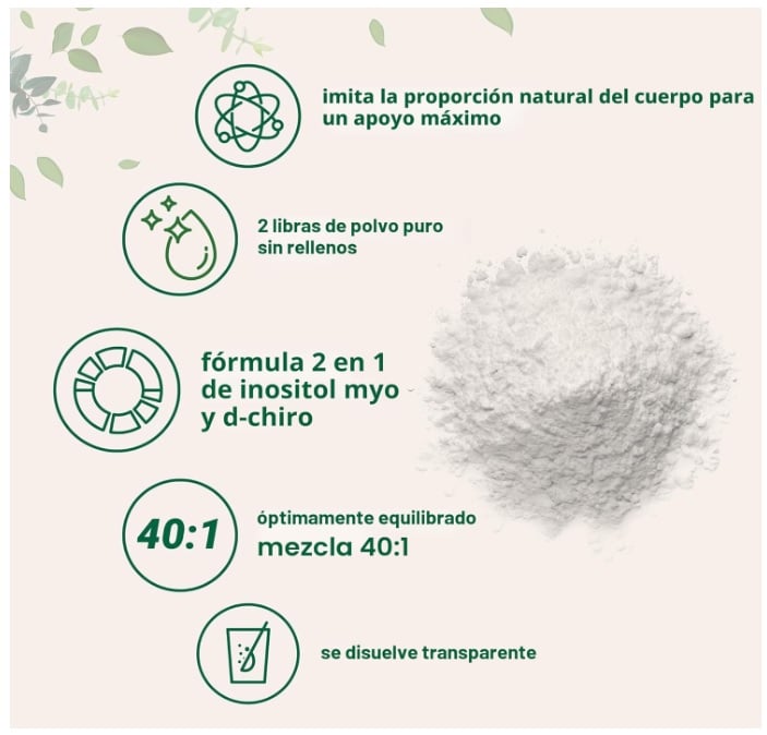 MICRO INGREDIENTS MYO-INOSITOL Y D-CHIRO INOSITOL EN POLVO - 442 PORCIONES - 2