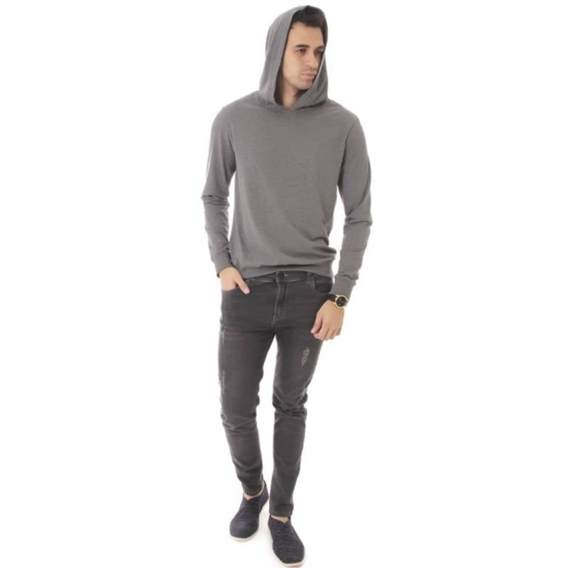 POLERA HOMBRE SWISS LORD ALGODÓN GRIS OSCURO CAPUCHA LIGERA MANGA LARGA - 4