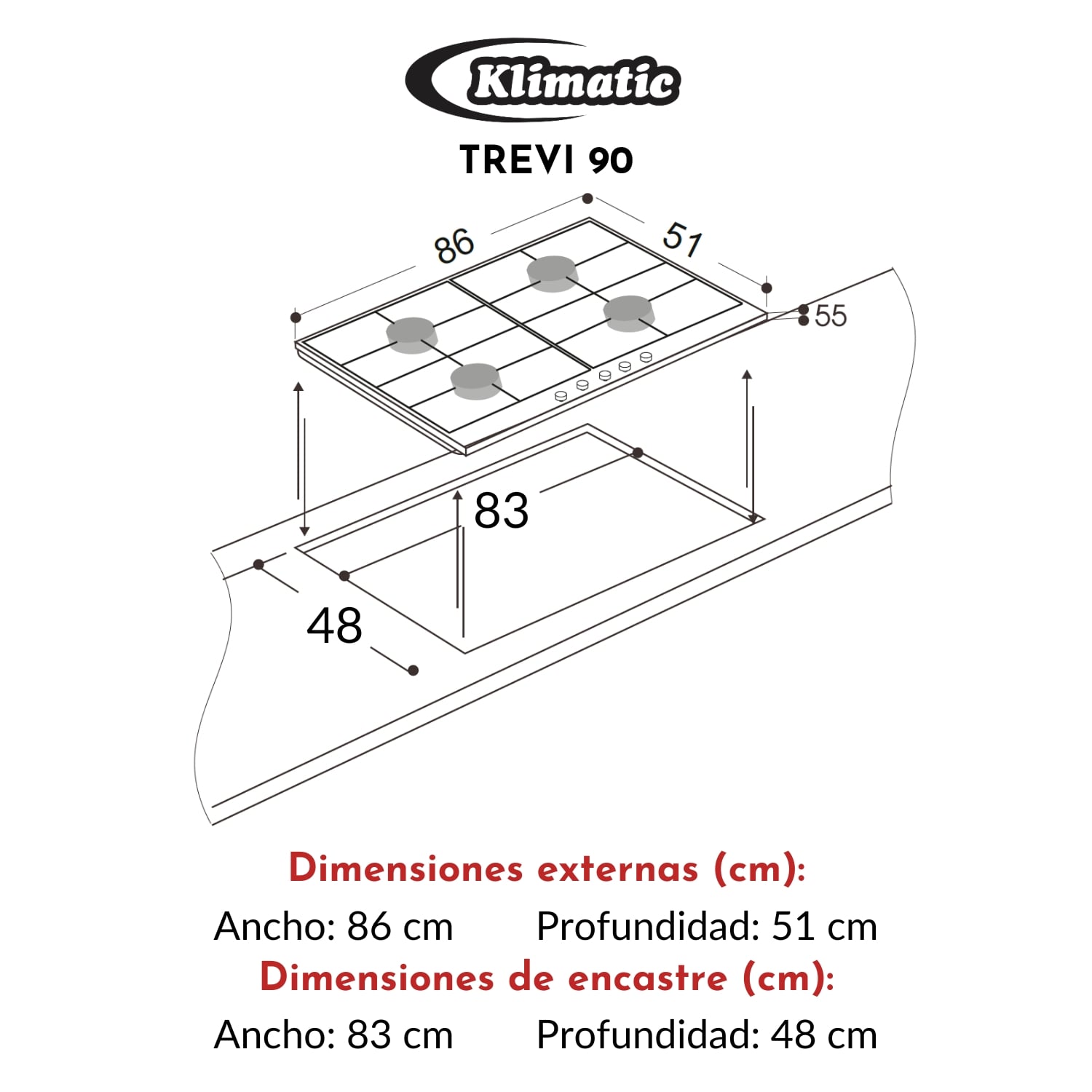 COCINA EMPOTRABLE A GAS KLIMATIC TREVI 90 TREVI90 5HORNILLAS - 3