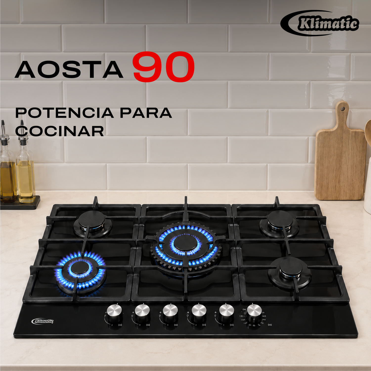 COCINA EMPOTRABLE A GAS KLIMATIC AOSTA 90 5HORNILLAS - 1