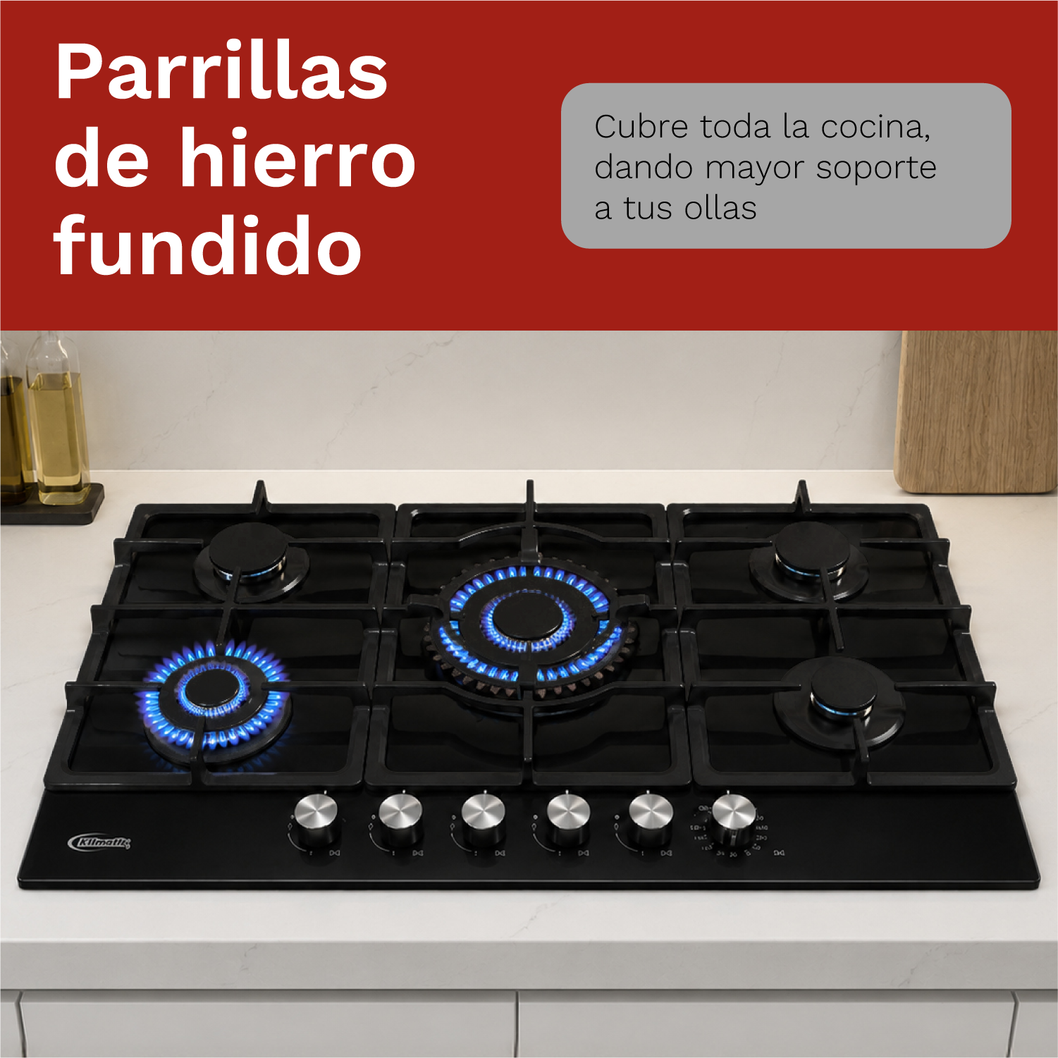 COCINA EMPOTRABLE A GAS KLIMATIC AOSTA 90 5HORNILLAS - 4