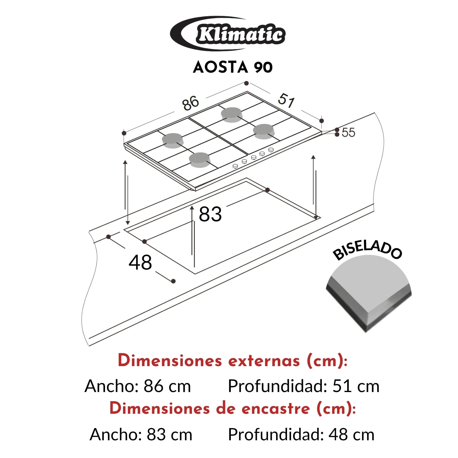 COCINA EMPOTRABLE A GAS KLIMATIC AOSTA 90 5HORNILLAS - 6