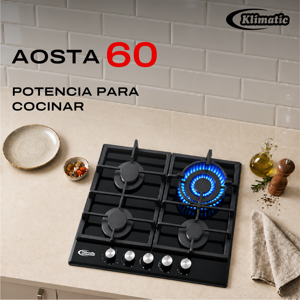 COCINA EMPOTRABLE A GAS KLIMATIC AOSTA 60 4HORNILLAS - 1