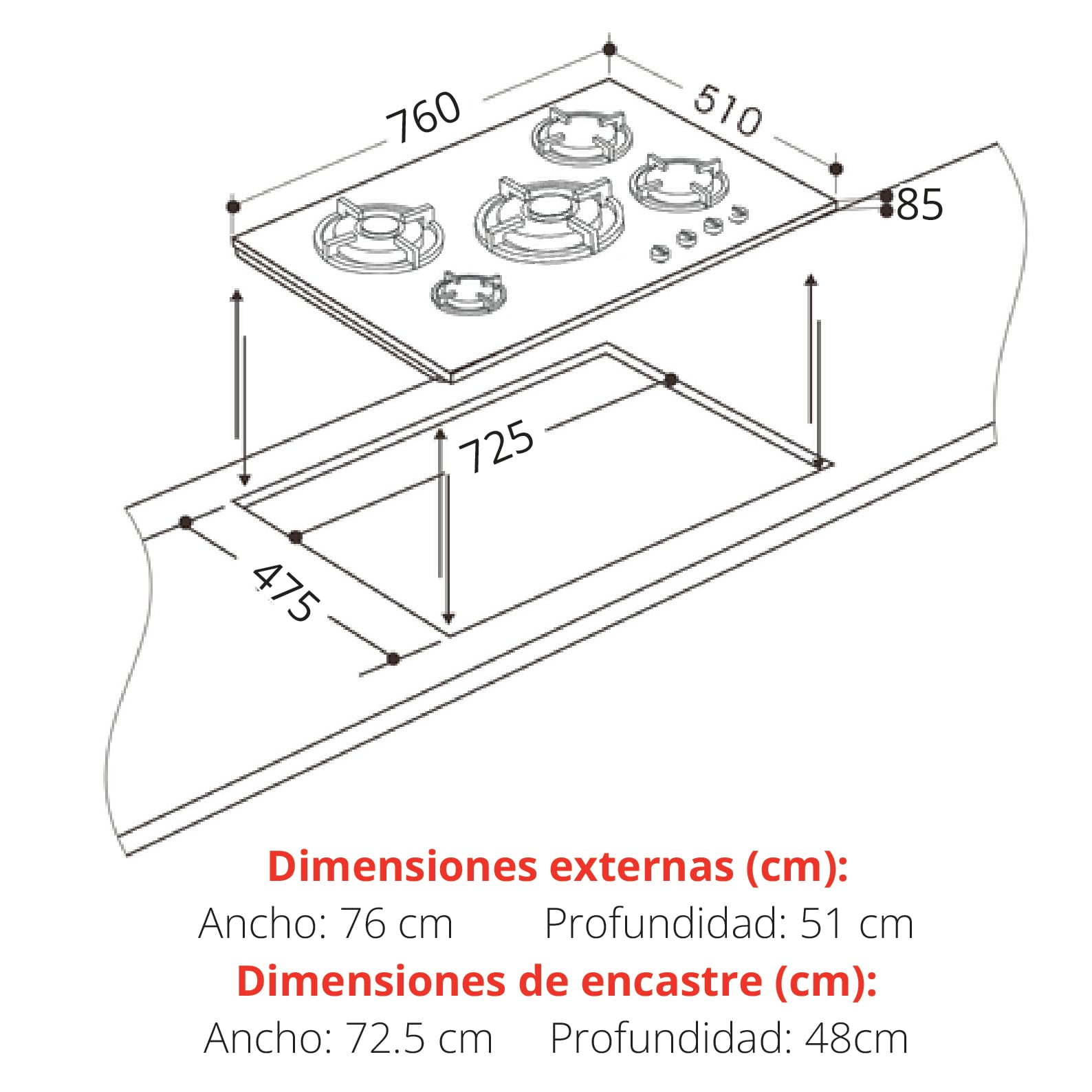 COCINA EMPOTRABLE A GAS KLIMATIC MASSIMA 5HORNILLAS - 3