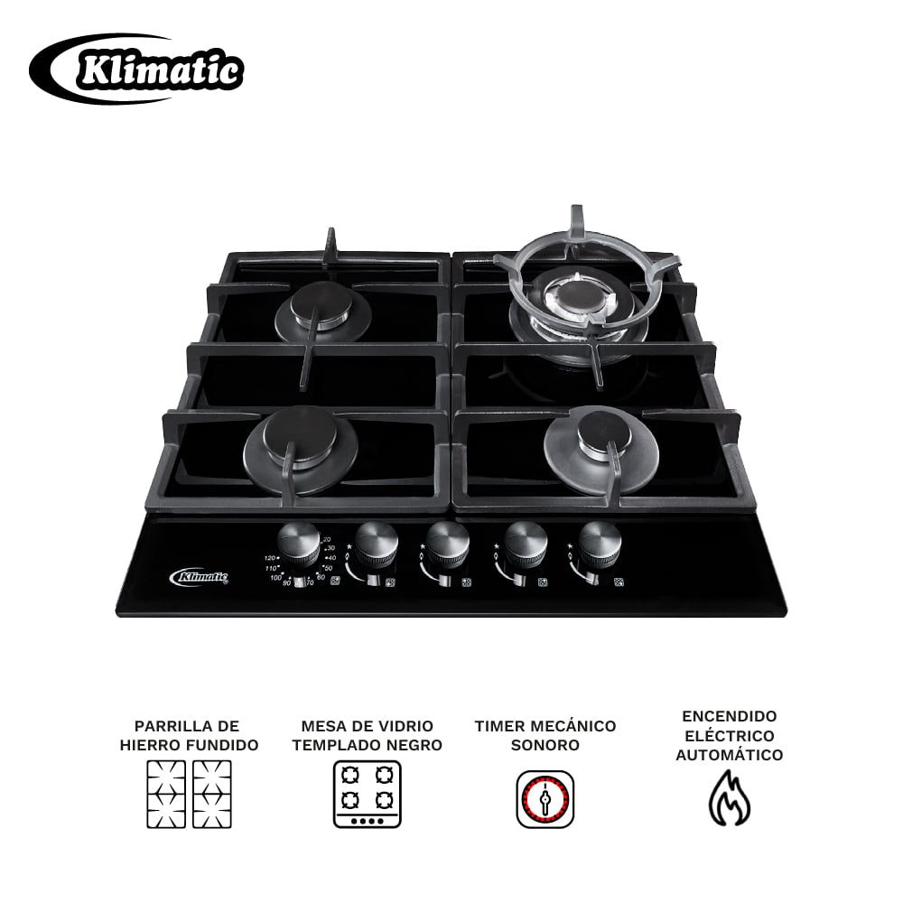 COMBO EMPOTRABLE KLIMATIC ENCIMERA A GAS TREVI 60 + CAMPANA VENTO BLACK PLUS 60CM - 2