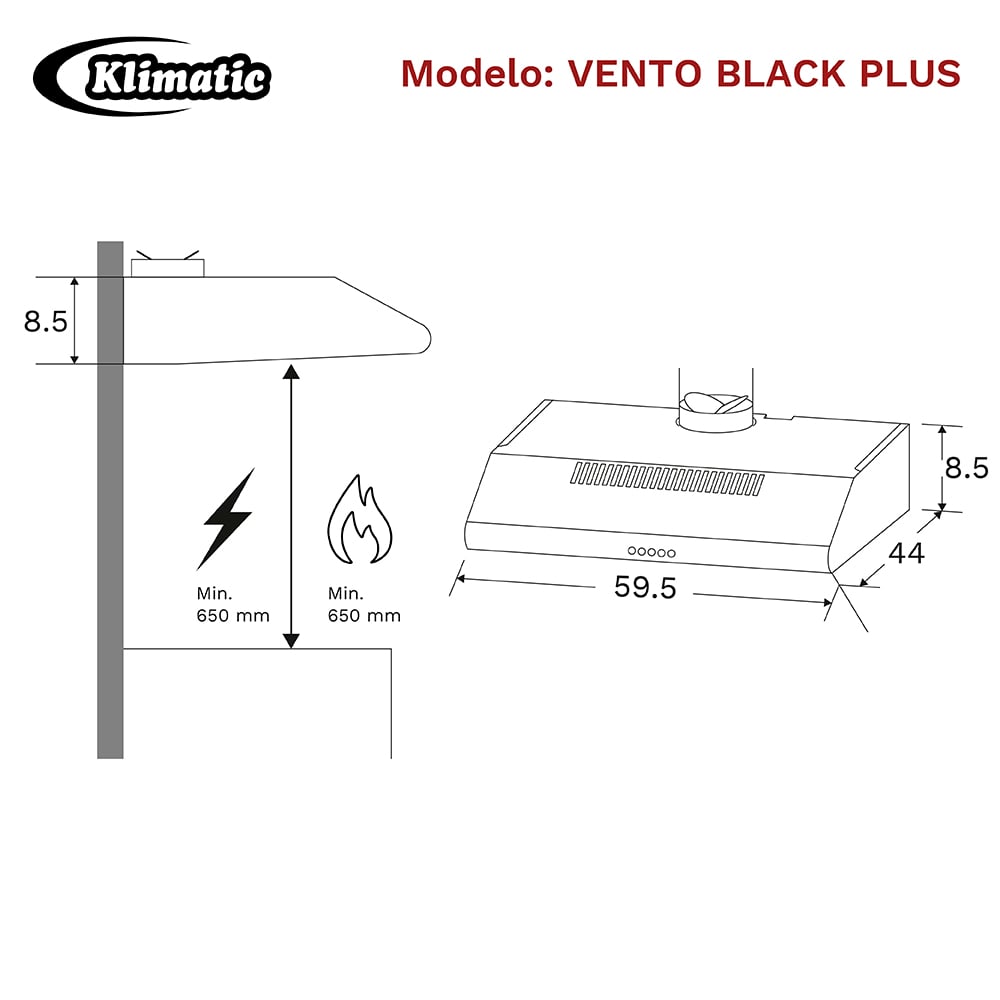 COMBO EMPOTRABLE KLIMATIC ENCIMERA A GAS TREVI 60 + CAMPANA VENTO BLACK PLUS 60CM - 6