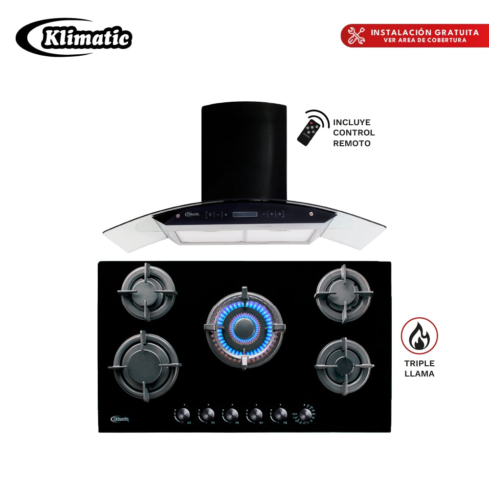 COMBO ENCIMERA A GAS GINA X +CAMPANA VENEZIA BLACK - 1