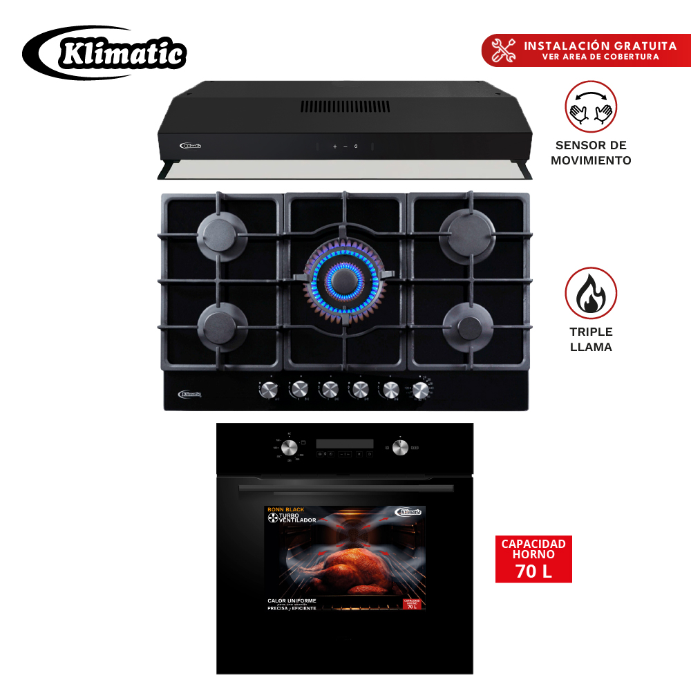 TRICOMBO EMPOTRABLE A GAS TREVI90-DELFT-BONN BLACK - 1