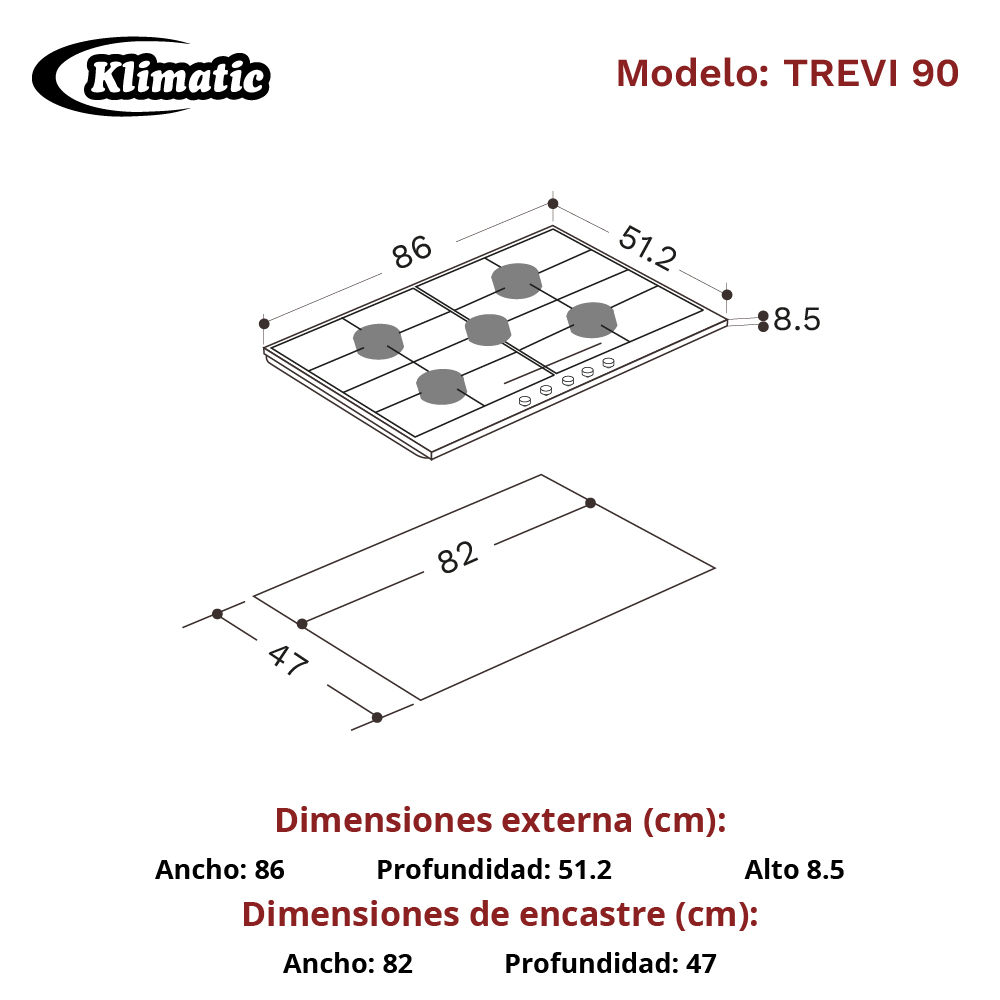 COMBO EMPOTRABLE A GAS TREVI 90 + CAMPANA DELFT 90CM - 4