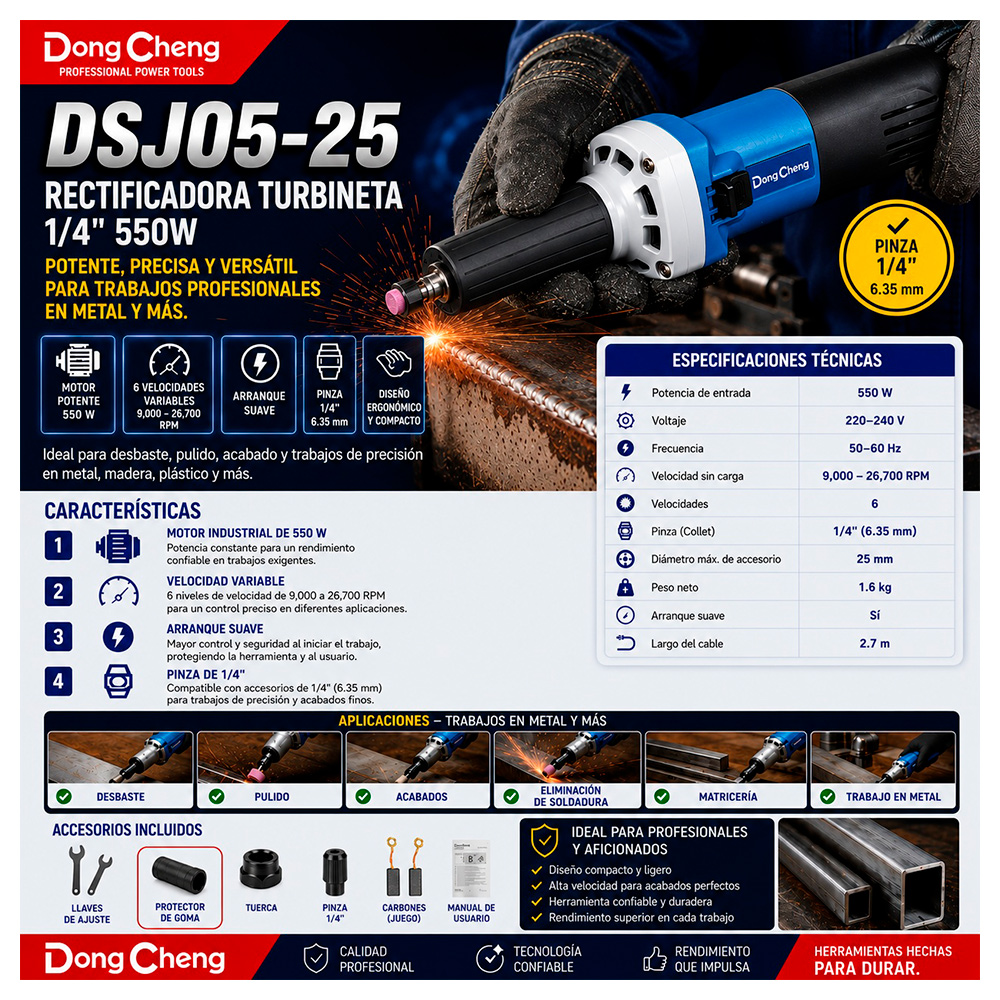 RECTIFICADORA TURBINETA 1/4" DONGCHENG DSJ05-25 550W 6 VELOCIDADES - 7