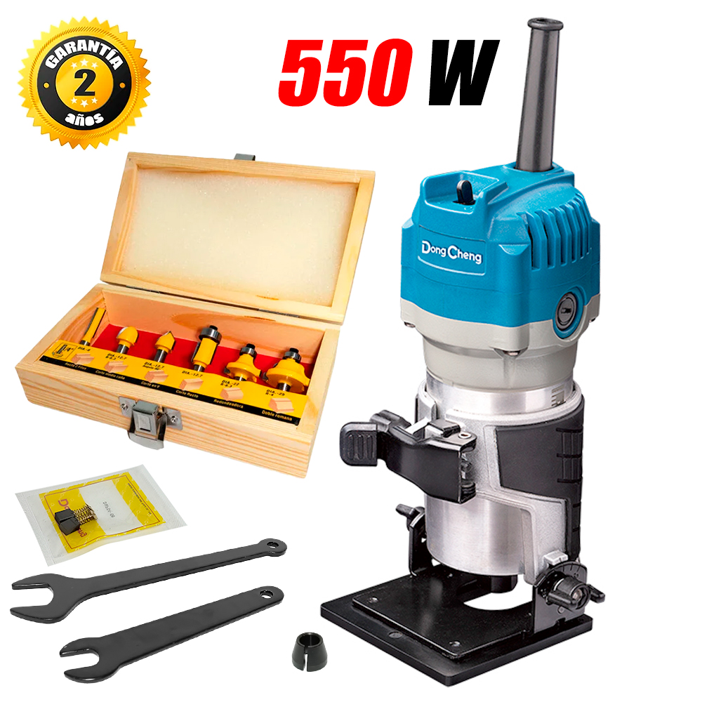 RUTEADORA FRESADORA TUPI DE MANO 1/4' DONGCHENG DMP04-6B 550W BASE INCLINADA + 6 FRESAS - 1