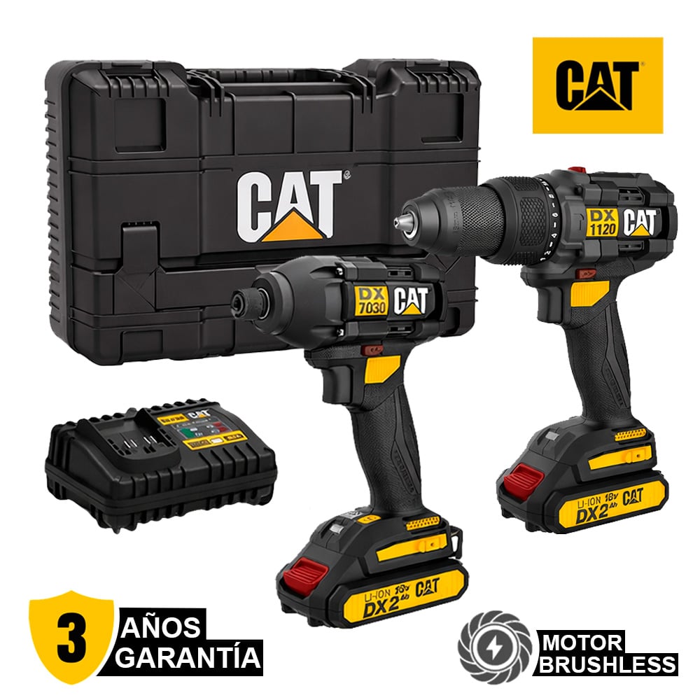 COMBO 18V TALADRO PERCUTOR 1/2'+ ATORNILLADOR DE IMPACTO 1/4' CAT DXK201 BRUSHLESS - 1