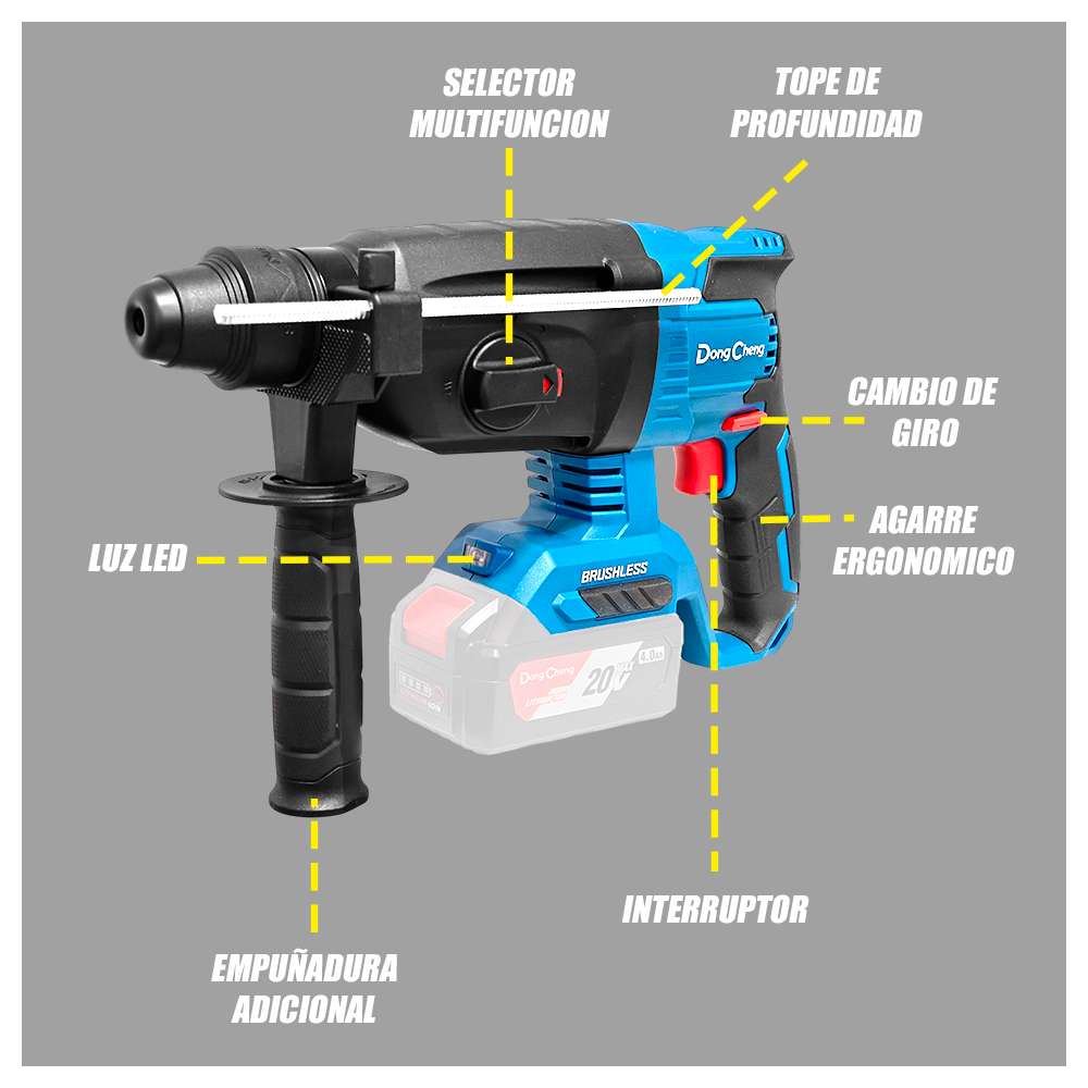 ROTOMARTILLO INALÁMBRICO SDS-PLUS INDUSTRIAL DONGCHENG DCZC04-24Z 20V 2.7J BRUSHLESS SIN BATERIAS - 6