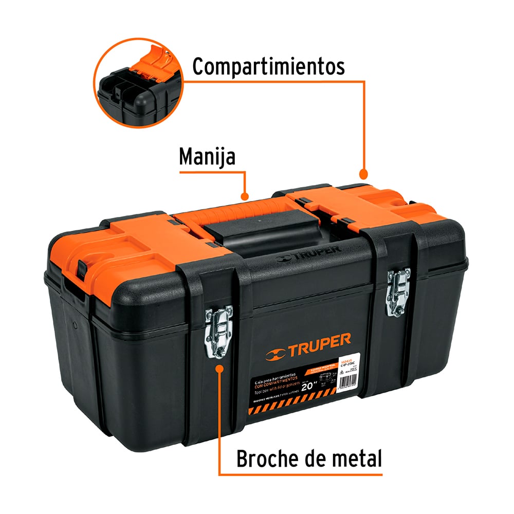 CAJA DE HERRAMIENTAS INDUSTRIAL TRUPER 102435 CON COMPARTIMNIENTOS Y BROCHES METALICOS 20″ X 10.5″ X 9″ - 2