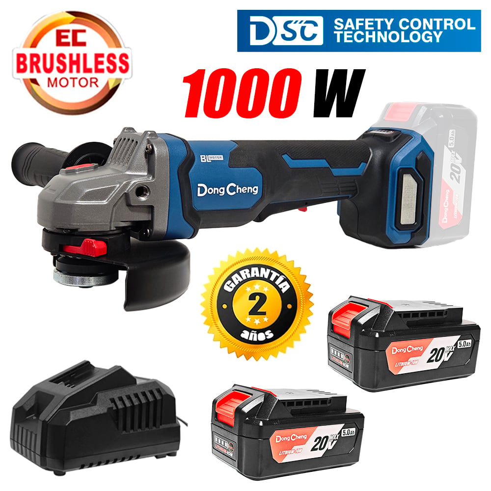AMOLADORA ESMERIL ANGULAR 5″ DONGCHENG DCSM04-125PFK 20V 2BAT X 5AH HOMBRE MUERTO BRUSHLESS - 1