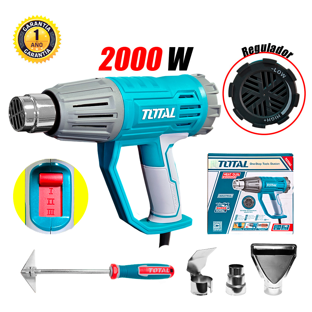 PISTOLA DE CALOR AIRE CALIENTE INDUSTRIAL TOTAL TB20045 50-550°C 2000W TEMPERATURA VARIABLE DOBLA TUBOS - 1