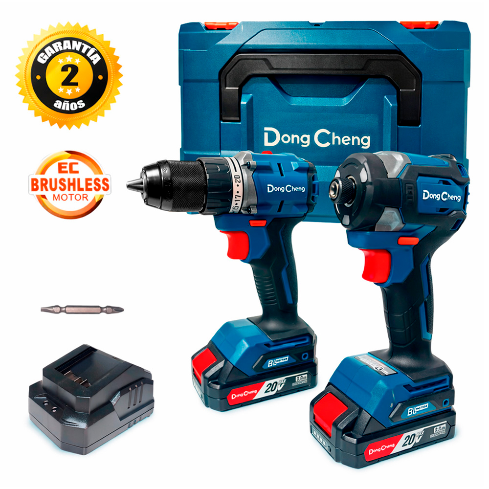 COMBO KIT DONGCHENG INDUSTRIAL DCKIT26AM TALADRO PERCUTOR + ATORNILLADOR DE IMPACTO 20V BRUSHLESS - 1