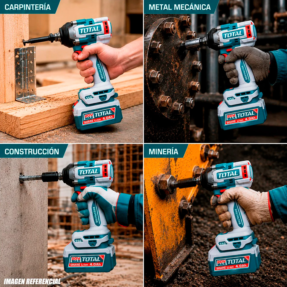 LLAVE DE IMPACTO 1/2'' TOTAL THKTHP41728 20V 550NM 2BAT X 4AH BRUSHLESS + 172 ACCESORIOS - 8